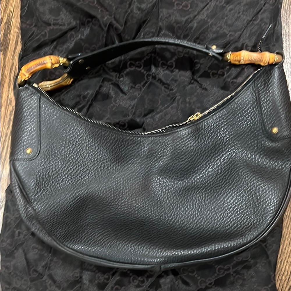 Gucci Black Pebbled Leather Hobo Bag